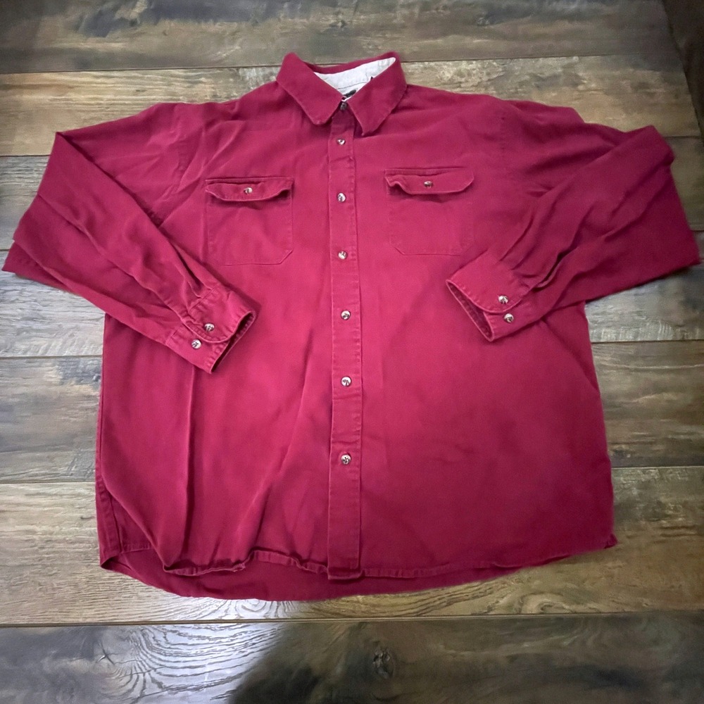 Wrangler Mens XL Authentic Shirts Burgundy Red Long Sleeve Button Down Cotton